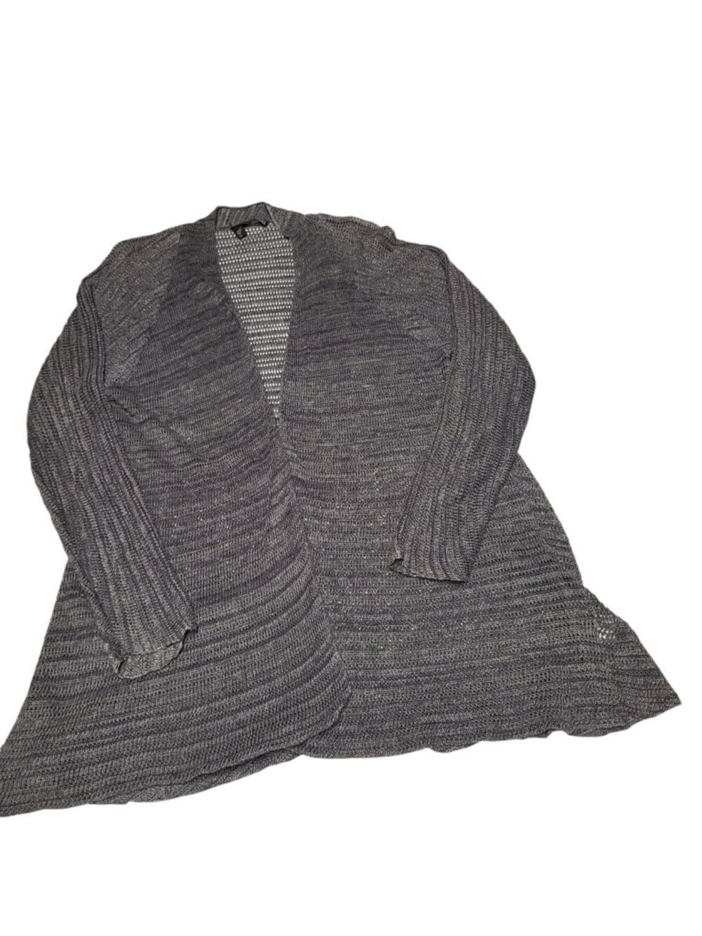 Eileen Fisher Marled Open Cardigan Sweater Linen Irish Yarn Gray Size XL Duster